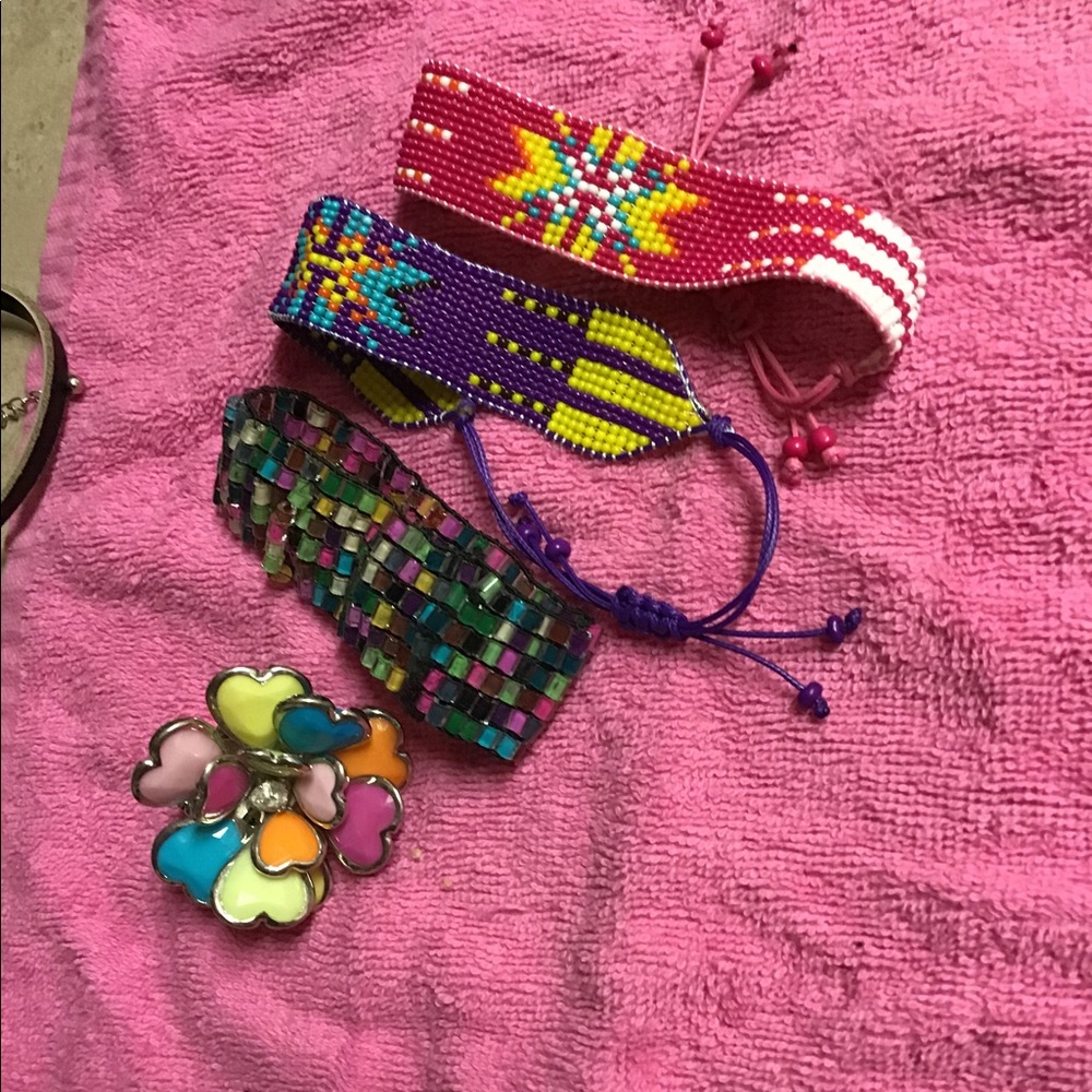 Beaded bracelets and colorful flower ring